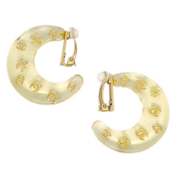Chanel Hoop Crescent Moon Earrings Clip-On Gold 01P - Picture 1 of 4